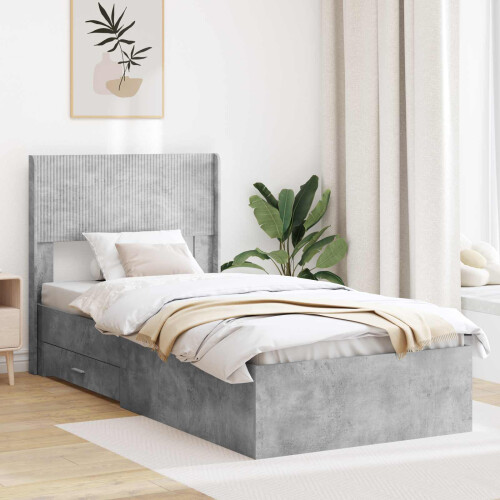 VidaXL vidaXL Bed Frame with Storage and Headboard Concrete Grey 75 x 190 cm