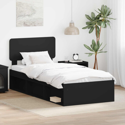 VidaXL vidaXL Bed Frame with Headboard Black 75 x 190 cm Solid Pine Wood