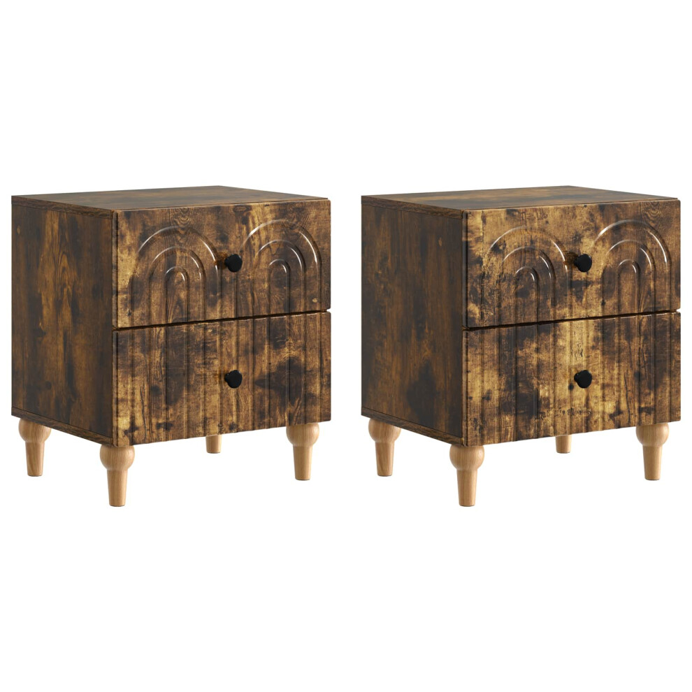 Vidaxl Bedside Cabinet With Drawer 2 Pcs Smoked Oak 43 X 34.5 X 48 Cm