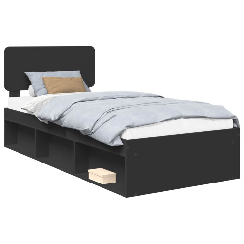 VidaXL vidaXL Bed Frame with Headboard Black 75 x 190 cm Solid Pine Wood 1