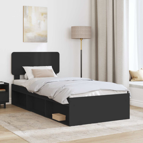 VidaXL vidaXL Bed Frame with Headboard Black 75 x 190 cm Solid Pine Wood 2