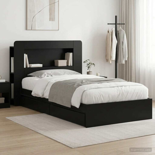 VidaXL vidaXL Bed Frame with Storage Black 90 x 190 cm Engineered Wood