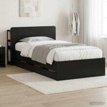 vidaXL Bed Frame with Storage Black 75 x 190 cm Engineered Wood