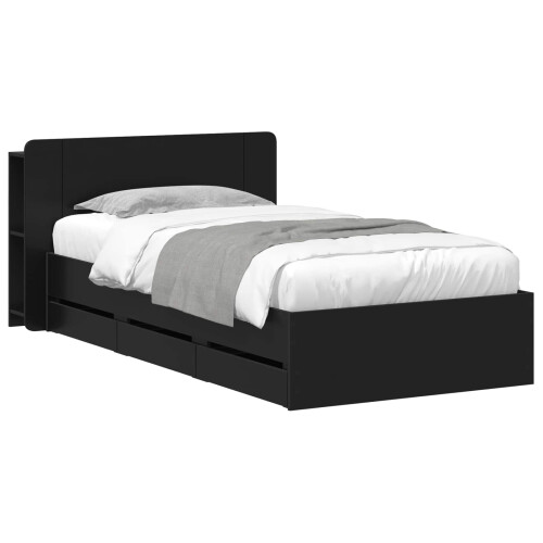 VidaXL vidaXL Bed Frame with Storage Black 75 x 190 cm Engineered Wood 1