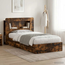 vidaXL Bed Frame with Storage Smoked Oak 75 x 190 cm Engineered Wood