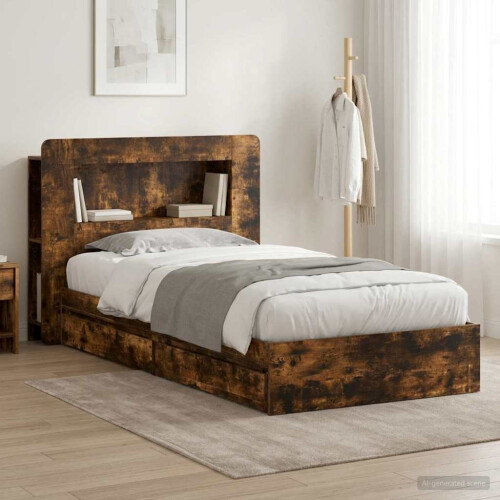 VidaXL vidaXL Bed Frame with Storage Smoked Oak 75 x 190 cm Engineered Wood