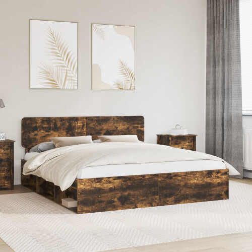 VidaXL vidaXL Bed Frame Smoked Oak 200 x 200 cm Solid Pine Wood