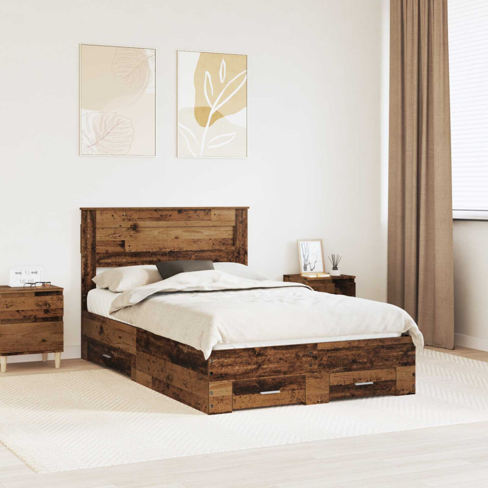 Vidaxl Bed Frame With Headboard Old Wood 120 X 190 Cm Engineered Wood