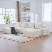 (Beige, Corduroy) Modular Cord Sofa Set: 4-Seater + 2 Ottomans