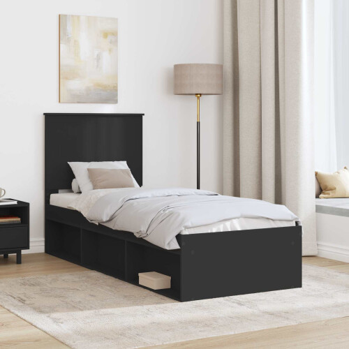 VidaXL vidaXL Bed Frame with Headboard Black 75 x 190 cm Solid Pine Wood 2