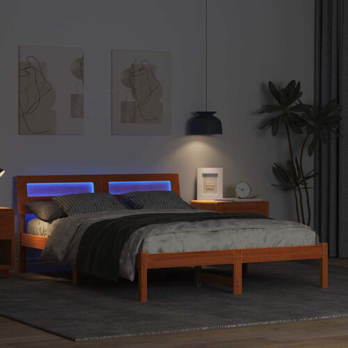 VidaXL vidaXL Bed Frame with Headboard Wax Brown 120 x 200 cm Solid Pine Wood 2