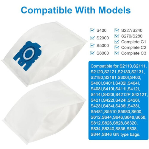 12er-Pack Staubsaugerbeutel kompatibel mit Miele GN Serie S8/C1/C2/C3 2