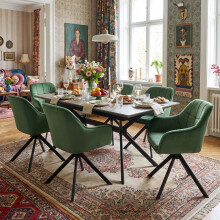 (Forest Green, Set of 4) Velvet Swivel Dining Chairs, Armchairs with Metal Legs for Kitchen, Home & Office