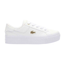 (7 UK, White/Gold) Lacoste Womens/Ladies Ziane Leather Platform Trainers