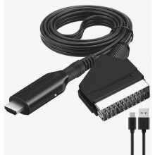 Adaptador SCART a HDMI con cable, convertidor Full HD, puertos duales para TV y monitor.
