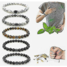 Bracelet anti-fumée triple protection, bracelet de perles magnétiques de 8 mm pour la détoxification pulmonaire, perles jaunes