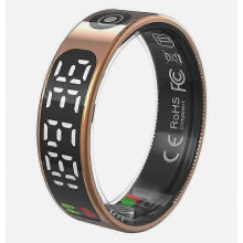 Slimme ring met digitaal display, hartslag-, bloeddruk- en slaapmonitoring, waterdicht, gebarenbediening, fitness tracker.