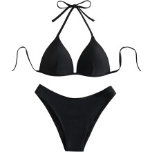 Damen-Badeanzug Zweiteiliges Bikini-Set Push-up Schwarz S — schwarzer gorglitter bikini, push up bikini s, halter bikini