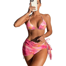 Damen-Badeanzug Zweiteiliges Set Bikini mit Schal Rosa M — bikini mit tuch, rosa badeanzug, damen strandset