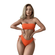 Damen Zweiteiliger Badeanzug Bandeau Bikini Set Hohe Taille M — bandeau bikini, badeanzug hohe taille, orange badeanzug
