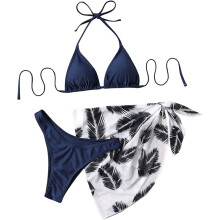 Damen-Badeanzug Zweiteiliges Kostüm Bikini mit Tuch Marineblau S — bikini mit tuch, dunkelblauer badeanzug