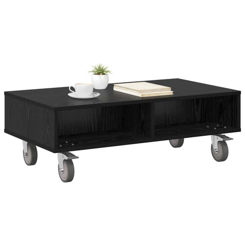 VidaXL vidaXL Side Table with Wheels Black Oak 90 x 50 x 30 cm 2