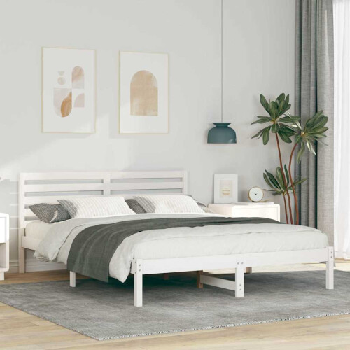 VidaXL vidaXL Bed Frame with Headboard White 150 x 200 cm Solid Pine Wood