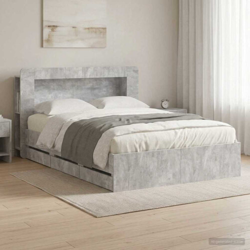 VidaXL vidaXL Bed Frame with Storage Concrete Grey 150 x 200 cm