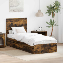 vidaXL Storage Bed with Drawer Smoked Oak 75 x 190 cm Engineered Wood