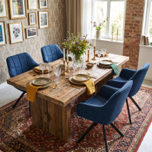 (Blue, Set of 4) Chenille Swivel Dining Chairs, Armchairs with Metal Legs for Kitchen, Home & Office