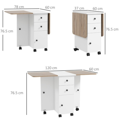 (Multicolor, Engineered Wood) Oak & White 6-Person Drop-Leaf Dining Table 2