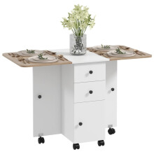 (Multicolor, Engineered Wood) Oak & White 6-Person Drop-Leaf Dining Table