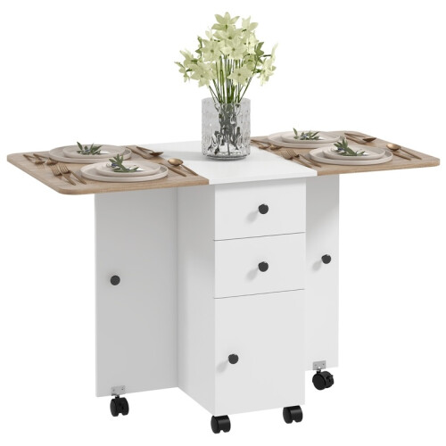 (Multicolor, Engineered Wood) Oak & White 6-Person Drop-Leaf Dining Table