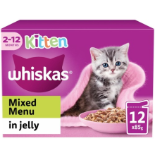 48 x 85g Whiskas Kitten Mixed Menu Wet Cat Food Pouches in Jelly