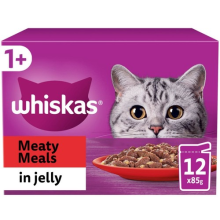 (12 x 85g) WHISKAS Meaty Meals in Jelly 1+ Adult Wet Cat Food Pouches