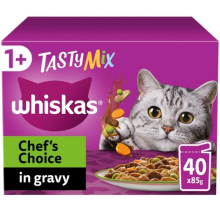 80 x 85g Whiskas 1+ Chef's Choice Mix Mixed Adult Wet Cat Food Pouches in Gravy