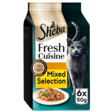 96 x 50g Sheba Fresh Cuisine Taste of Rome Cat Pouches Mixed Selection in Gravy
