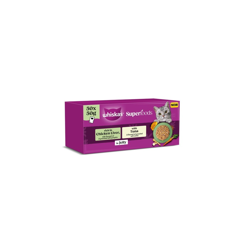 100 x 50g Whiskas 1+ Adult Wet Cat Food Superfood Mixed selection Pouch in Jelly - Image 8