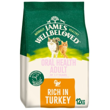 12kg James Wellbeloved Oral Care 1-7 Years Adult Dry Cat Food Rich in Turkey