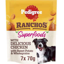 14 x 70g Pedigree Ranchos Superfoods Delicious Chicken Adult Dog Treats BB-Jan26