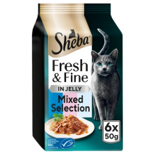 48 x 50g Sheba Fresh & Fine Cat Pouches with Tuna & Salmon & Whitefish in Jelly