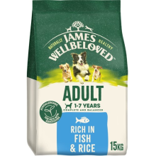 15kg James Wellbeloved 1-7 Years Adult Dry Dog Food Rich in Fish & Rice