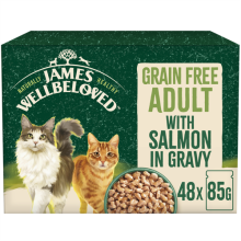 (48 x 85g) James Wellbeloved Adult Salmon in Gravy Grain Free Wet Cat Food Pouches