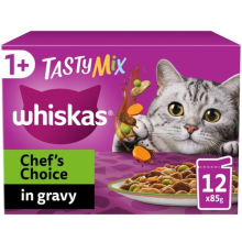 48 x 85g Whiskas 1+ Chef's Choice Mixed Adult Wet Cat Food Pouches in Gravy