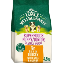 4.5kg James Wellbeloved Superfoods Puppy/Junior Dog Food Turkey Kale & Quinoa