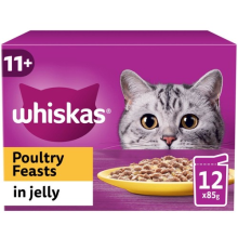 (12 x 85g) WHISKAS Poultry Feasts in Jelly 11+ Adult Wet Cat Food Pouches