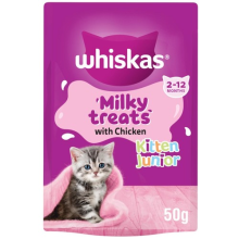 10 x 50g Whiskas 2-12 Months Kitten Junior Milky Treats With Chicken