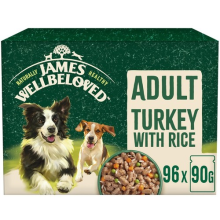 96 x 90g James Wellbeloved Adult Wet Dog Food Turkey in Gravy Pouch Multipack