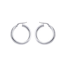 Jewelco London Ladies Sterling Silver Round Tube Polished Hoop Earrings 3mm 25mm - ER6
