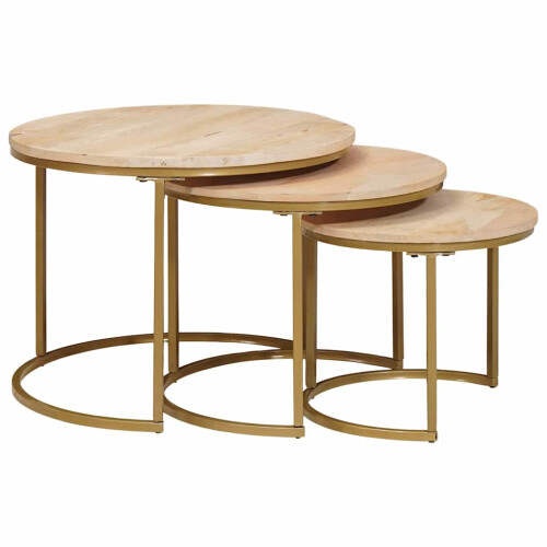 VidaXL vidaXL Nesting Coffee Tables 3 pcs Brown Solid Mango Wood and Steel 1